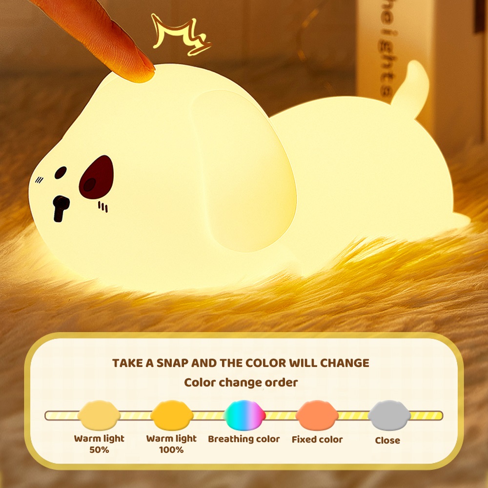 چراغ خواب رنگارنگ لمسی puppy silicone pat lamp